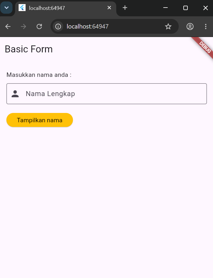 Tampilan awal Basic Form TextField