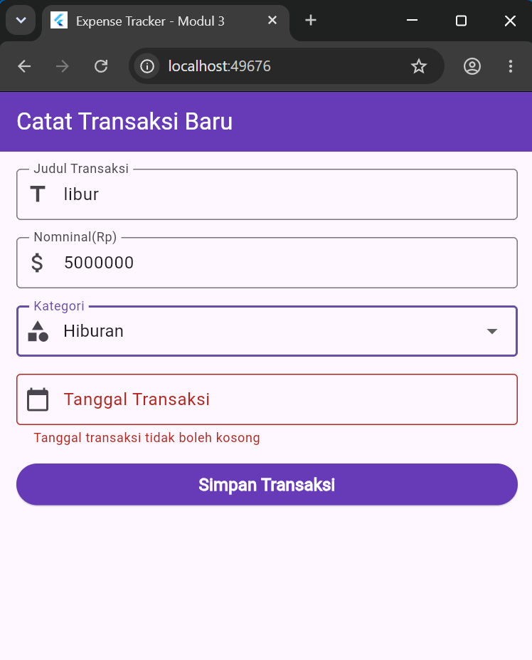 Validasi tanggal wajib diisi