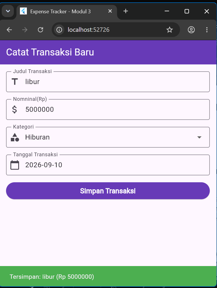 Hasil akhir aplikasi setelah tugas